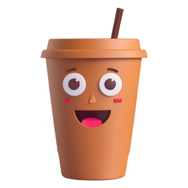 3D emoji style espresso to-go cup, winking face sticker