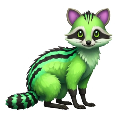 Iridescent Neon Green Civet-Numbat-Sergal-fusion-hybrid-animal-creature, full body sticker