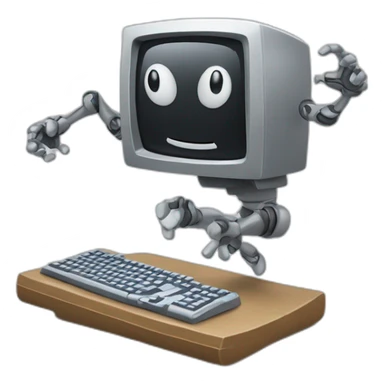 Anthropomorphic computer with arms and legs doing something random sticker