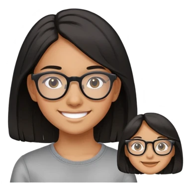 "- Nữ
- 15 tuổi
- Da vàng
- Tóc đen, ngang vai
- Mặt cười mỉm, đeo kính
" sticker