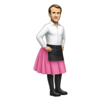 Emmanuel Macron with a pink skirt sticker