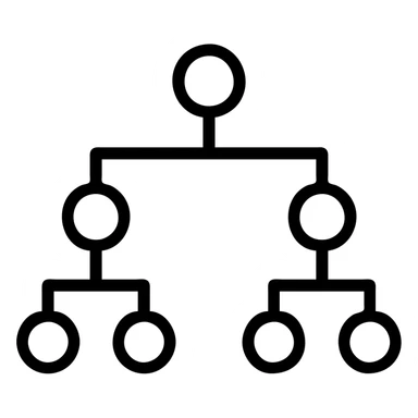 simple decision tree diagram with branching nodes and connecting lines, clean minimal style, black outlined icon sticker