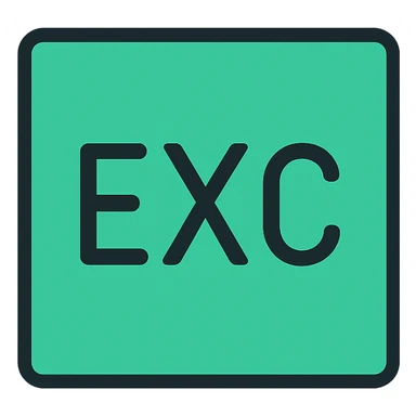 green background with a square box, 'EXC' text in the center, modern and clean style sticker