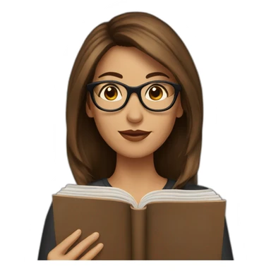 Woman with brown hair and black glasses reading a book sticker