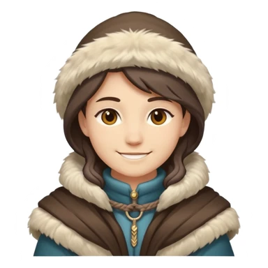 Fantasy human emoji portrait, simple winter mantle with fur trim on shoulders, northern winter vibe, restrained colors, clean flat emoji design, male/female variant
 sticker