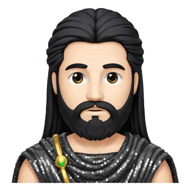 Saturn Time God with long black hair and beard, dark grey sequin toga sticker