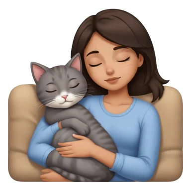 Grey kitty sleeping on brunette girl's lap sticker
