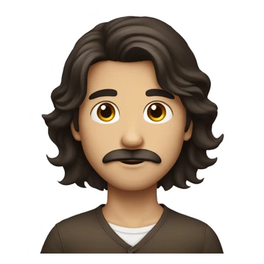 dark brown long hair boy with small moustache sticker