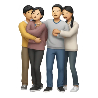 Three Asians standing side by side and looking at each other and hugging each other sticker