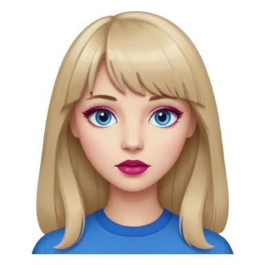 Woman with long dark blond hair and bang, blue eyes, raspberry lip  emoji sticker