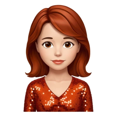 Linda Cardellini with reddish brown hair, red-orange sequin outfit sticker