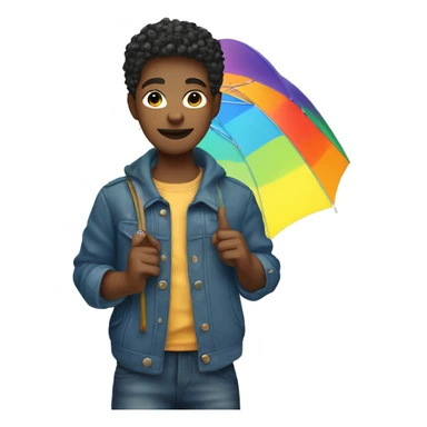 Queer boy with colourful clothes hoding an umbrella sticker