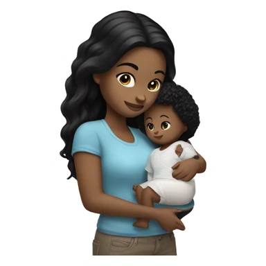 white girl with black hair playing with baby doll sticker
