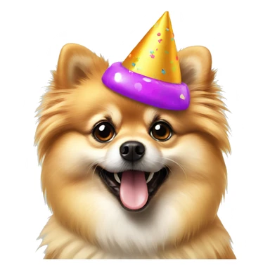 Pomeranian with a party hat sticker