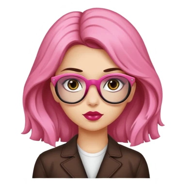 Una ragazza con capelli castani mossi e lunghi e indossi occhiali neri e con una piccola rosa nella testa. Le labbra devono essere color carne, senza rossetto sticker