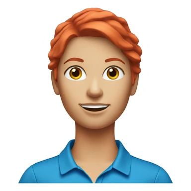 a female golf coach with red hair and blue shirt sticker