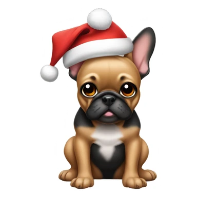 Mostly Black frenchie with tan paws wearing Santa hat and sitting sticker