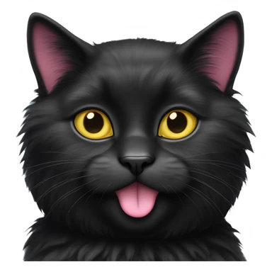 fluffy black tuxedo cat with yellow eyes, pink nose, and pink santa hat sticker