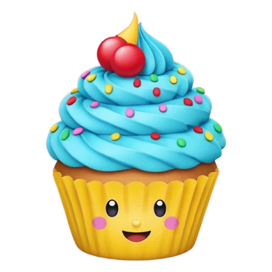 A 3D cartoon cupcake poster with bright colors, text and border design, flat layout, Memoji-style rendering. sticker