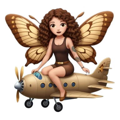 giant moth ride — long wavy brown hair tattooed woman and short tight curly brown hair woman — night flight sticker