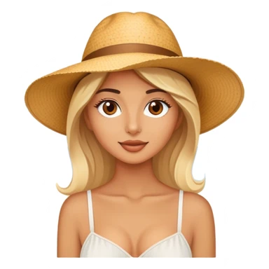 Luxury blonde model, brown eyes, honeymoon in Italy, sun hat sticker