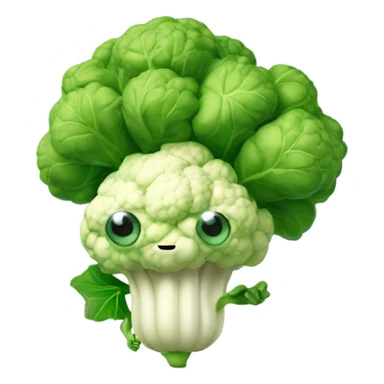 3D cauliflower character with big eyes 👀, a few green leaves 🍃, and leafy hands holding a small mirror 🪞 while gazing into it.  sticker