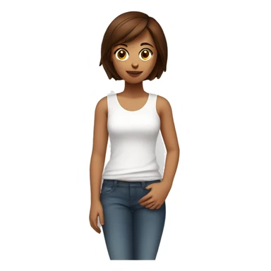 girl with short brown hair, white t-shirt with sangria, and with a little person on her arm   sticker