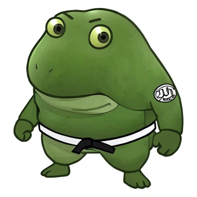Potato wearing a jiu jitsu gi with a white belt sticker