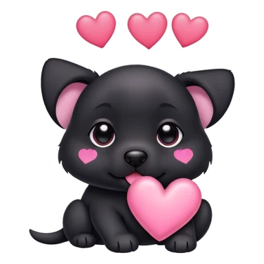 Black puppy with pink heart sticker