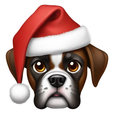 Dark brown streamed boxer dog with Christmas hat sticker