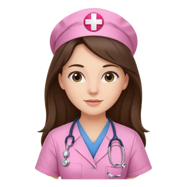 pretty brunette nurse with long hair in pink scrubs sticker