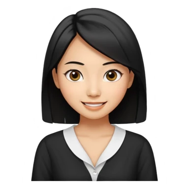 30 yr old asian woman center parted hair big eyes big smile tanned skin straight black hair hippie part hair white blouse shoulder length hair sticker