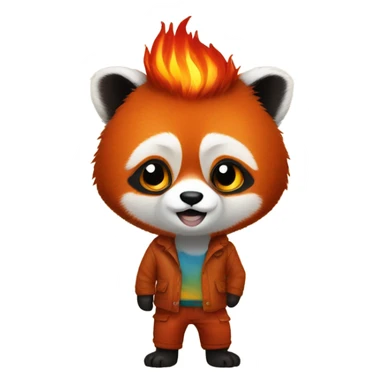 Red panda wearing pants with the pants on fire sticker