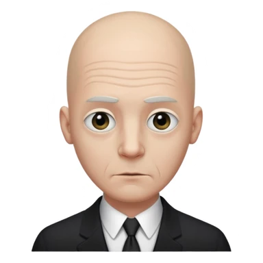 Extremely tall, pale gray-skinned man with a bald head, heavy brow, sunken eyes, a long gaunt face, and a black suit with a white shirt collar visible. sticker