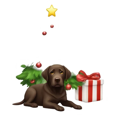 Chocolate Labrador under a Christmas tree sticker
