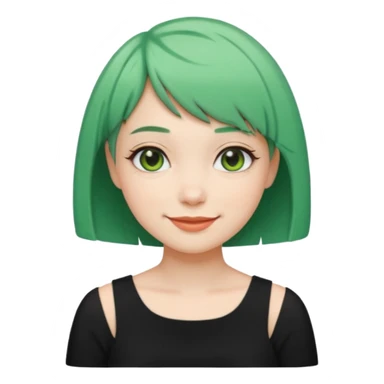 Girl with Mint Bob Cut – short green hair, cheerful smile, black dress sticker
