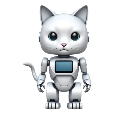 white standing robocat with a display instead of face sticker