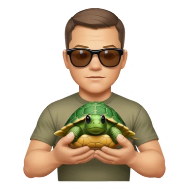 matt damon with a turtle in sunglasses in his hands sticker