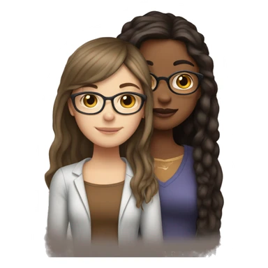 white girl with glasses and  long straight brown hair and bangs that’s hugging brown girl with longcurly dark brown hair sticker