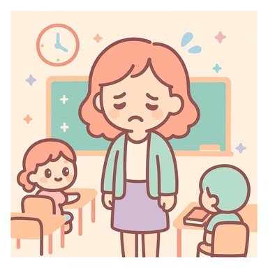 exhausted teacher in a bustling classroom sticker