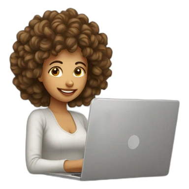 Mujer morocha de rizos con laptop sticker