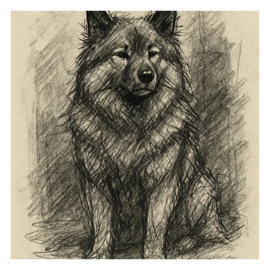 hand-drawn sketch of eurasier dog sitting, detailed fur, white background sticker