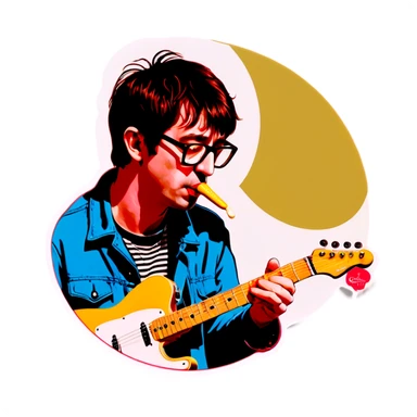 Blur guitarist Graham Coxon is playing the butterscotch telecaster and drinking korean soju. sticker