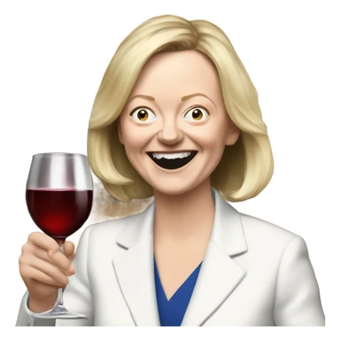 Liz Truss looking overly excited drinking wine sticker