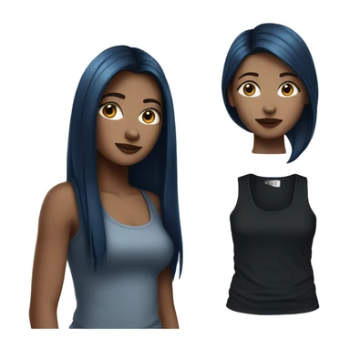 white girl with long straight dark blue hair wearing black tank top sticker