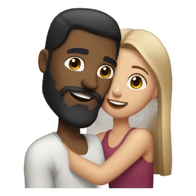 light skin woman with medium long straight medium brown hair hugging black man with very short dark hair and a long dark beard sticker