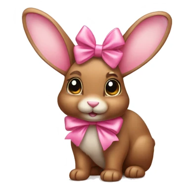 Cute brown bunny with pink bow on head sticker