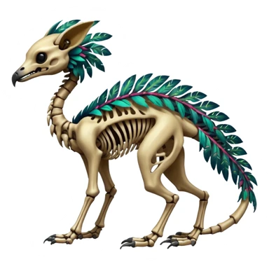 Rare realistic dark edgy glossy shiny tropical tribal patterned feathery skeletal badass epic pretty beautiful handsome gorgeous aesthetic colorful vibrant Vernid-Trico-species-Fakemon-creature by LiLaiRa, 4 legs, 1 tail, random markings, (full body) sticker