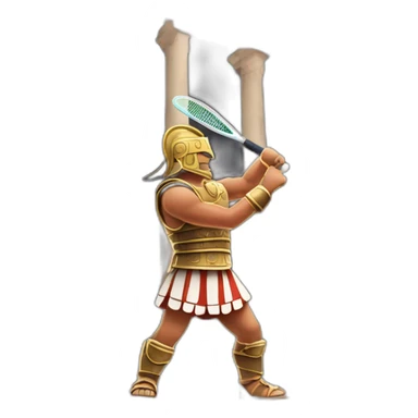 Roman gladiator with one tennis racket on right hand inside colosseum sticker