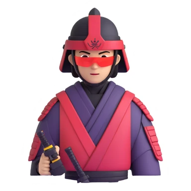 male futuristic tech samurai with digital visor and high-tech weapons sticker
